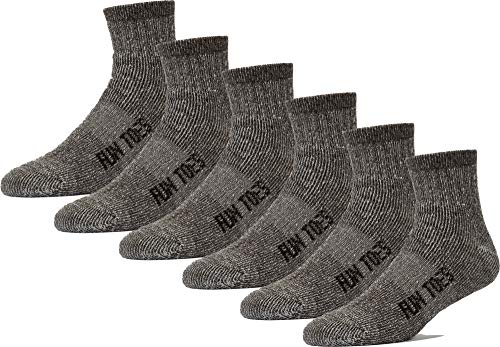 FUN TOES Men's 80% Wool Ankle Socks 6 Pairs Strong Arch Support Winter Cushioned Bottom Ideal for Hiking