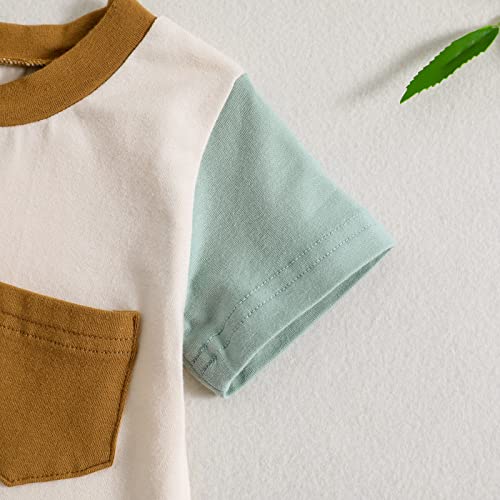 Tinxiea Infant Newborn Baby Boy Shorts Romper Short Sleeve Striped Color Patchwork One Piece Jumpsuit Summer Overalls Outfits (Brown, 18-24 Months) #TOP3