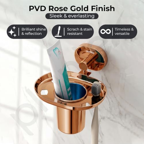 Image of Plantex J4 Stainless Steel Toothbrush Holder for Bathroom /Toothbrush Stand for Bathroom /Tumbler Holder /Bathroom Accessories (PVD Rose Gold Finish) Onix