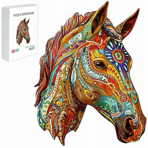 PASJO - Puzzle en Bois pour Adultes et Enfants avec Motif Cheval - 115 Pièces, 24 x 22 cm - Jigsaw Créatif Unique en Forme d'Animal - Idée Cadeau