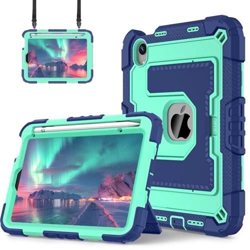 Protection iPad mini 7 2024 antichoc avec béquille intégrée et support stylet bleu