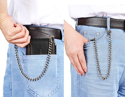 Chain Wallets For Men RFID Blocking Leather Mens Wallet With Zipper, Flap ID Window Zip Coin Pocket Bifold Card Wallets Big Capacity For Travel (Black)2