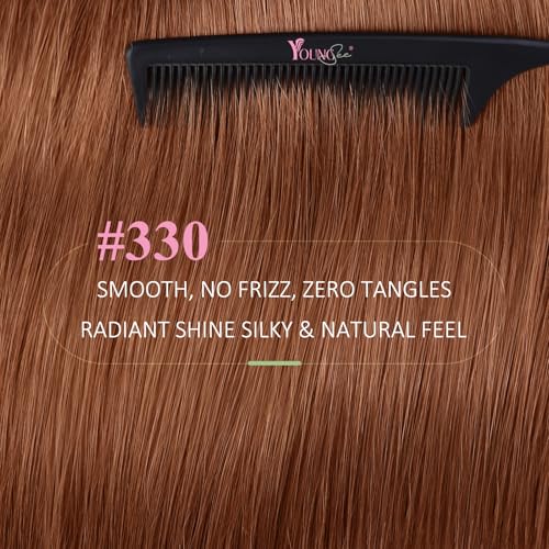 Image of YoungSee Human Hair Tape in Hair Extensions Copper 20 Inch Hair Extensions Tape in Copper Easy to Install Tape ins Human Hair Extension Colored Long Hair 20Pcs 50g