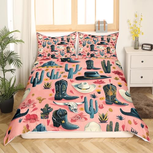 Homemissing Juego de funda de edredón para niños y niñas, tamaño King, diseño de cactus, decoración occidental, funda de edredón para niños, suculentas, adolescentes, decoración de dormitorio, 3