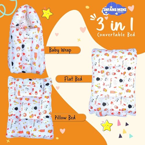 Image of Baby Bed, Sleeping Bag & Carry Nest Cotton|3 in 1 Convertible Portable Bassinet-Nest|Unisex New Born Sleeping Bed for 0-6 Months (Panda Orange)