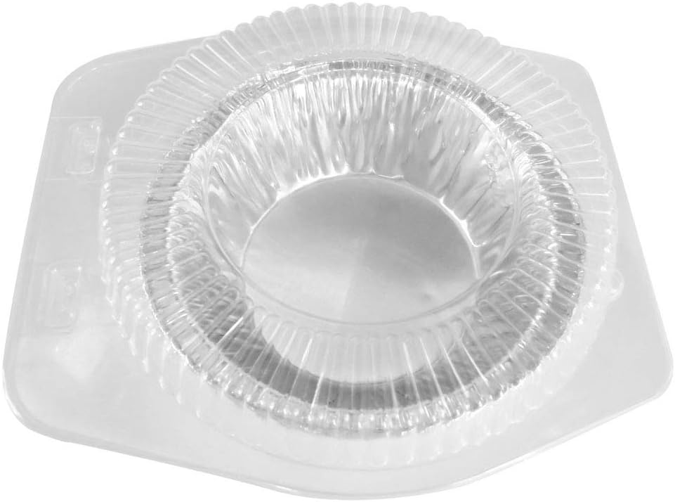 KitchenDance Disposable Plastic Pie Pans with Clear Clamshell Containers - 5 Inches Round Plastic Foil Individual Pot Pie Pans for Baking, Cooking, Preparing Food, Nonstick Pan #501-762, 25 Count Set