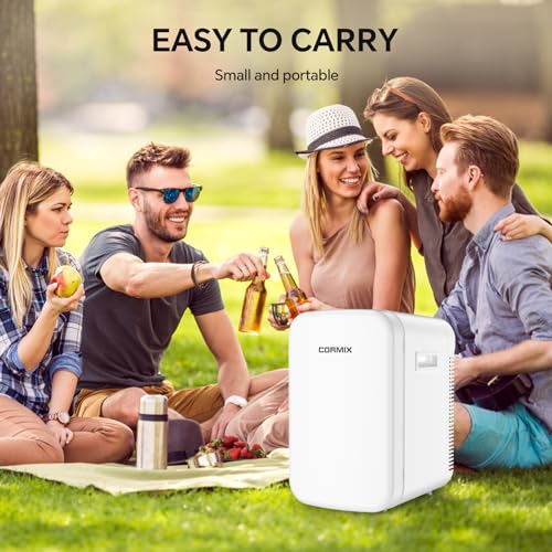 Cormix Mini Kühlschrank 18L, 2 in 1 Kleiner Kühlschrank mit Kühl- und Heizfunktion, Tragbar mit Kühl- und Heizfunktion, Kleiner Getränkekühlschrank 12V DC/220V AC für Hause Büro Camping und Auto