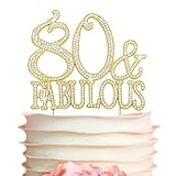 80 & Fabulous GOLD Cake Topper | Premium Sparkly Bling Rhinestone Crystal Diamond Gems | 80th Birthday Decoration Ideas | Perfect Keepsake (80&Fab Gold)