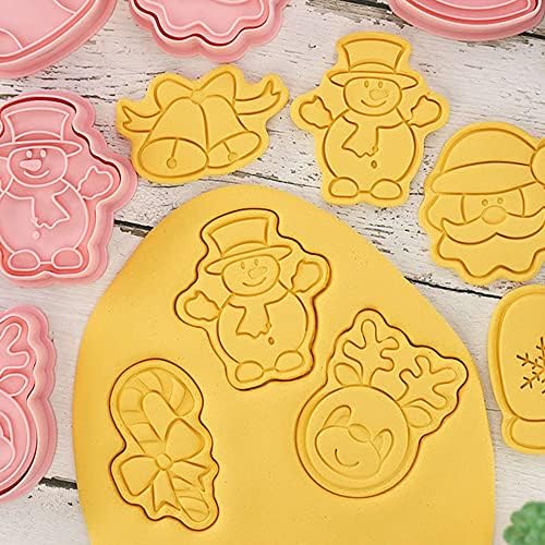 Pilikoll 8 Pcs Christmas Cookie Cutter Plastic 3D Xmas Biscuit Cutters Snowman,Santa Face,Reindeer Head,Crystal Ball,Christmas Sock,Christmas Gloves,Bells,Candy Xmas Cookie Cutter for Christmas Baking