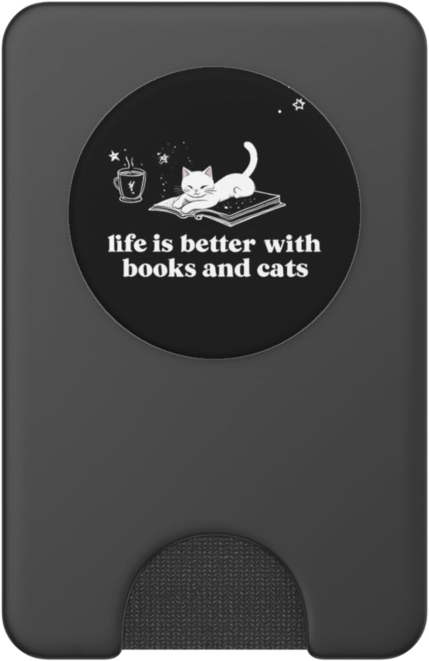 Life is Better with Books and Cats Books Lovers Bookish PopSockets PopWallet for MagSafe