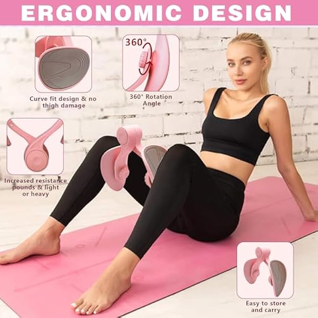 Inner Thigh Exerciser for Women, Thigh Trainer Hip Trainer Kegel Exercise Workout Equipment, Pelvic Floor Muscle Trainer with Resistance Band, Hip and Pelvis Trainer Device for Home Gym (Pink)