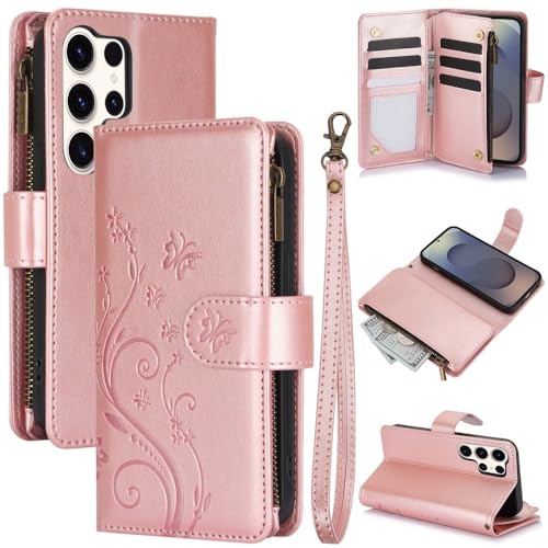 Étui motif cuir Samsung Galaxy S25 Edge à rabat or rose chic