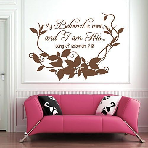 Song of Solomon My Beloved is Mine and I am His Romantic Wall Art Custom Stickers for Family (Small,Dark Brown)