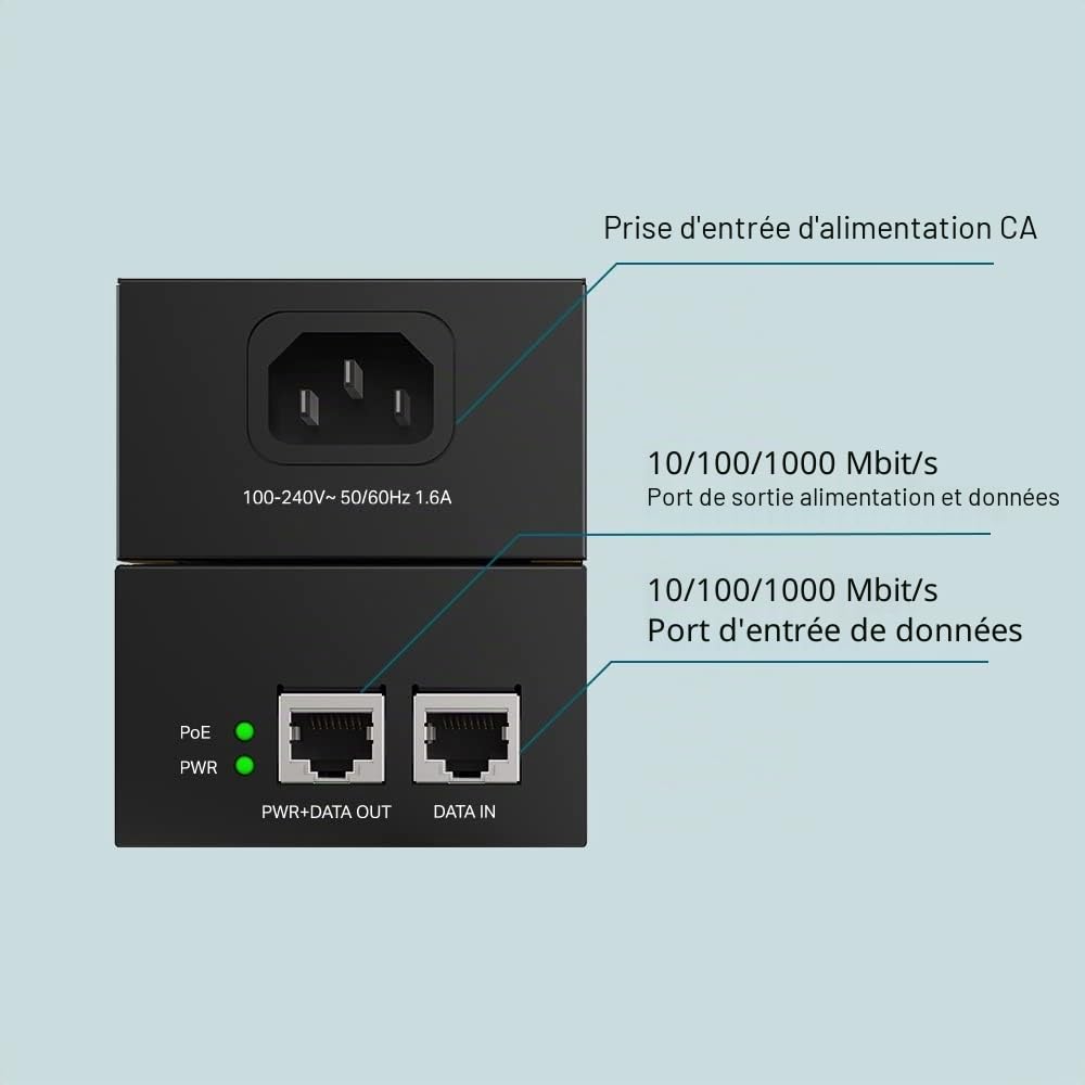 TP-Link TL-POE170S V2 - Injecteur PoE - Gigabit - AC 100-240 V - 60 Watt - Connecteurs de Sortie: 1