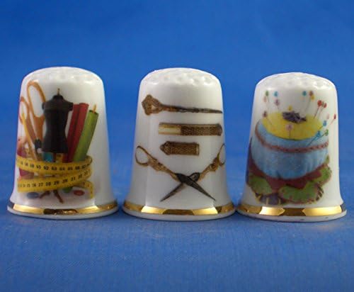 Porcelain China Collectable Thimbles Set of Three Sewing Tools