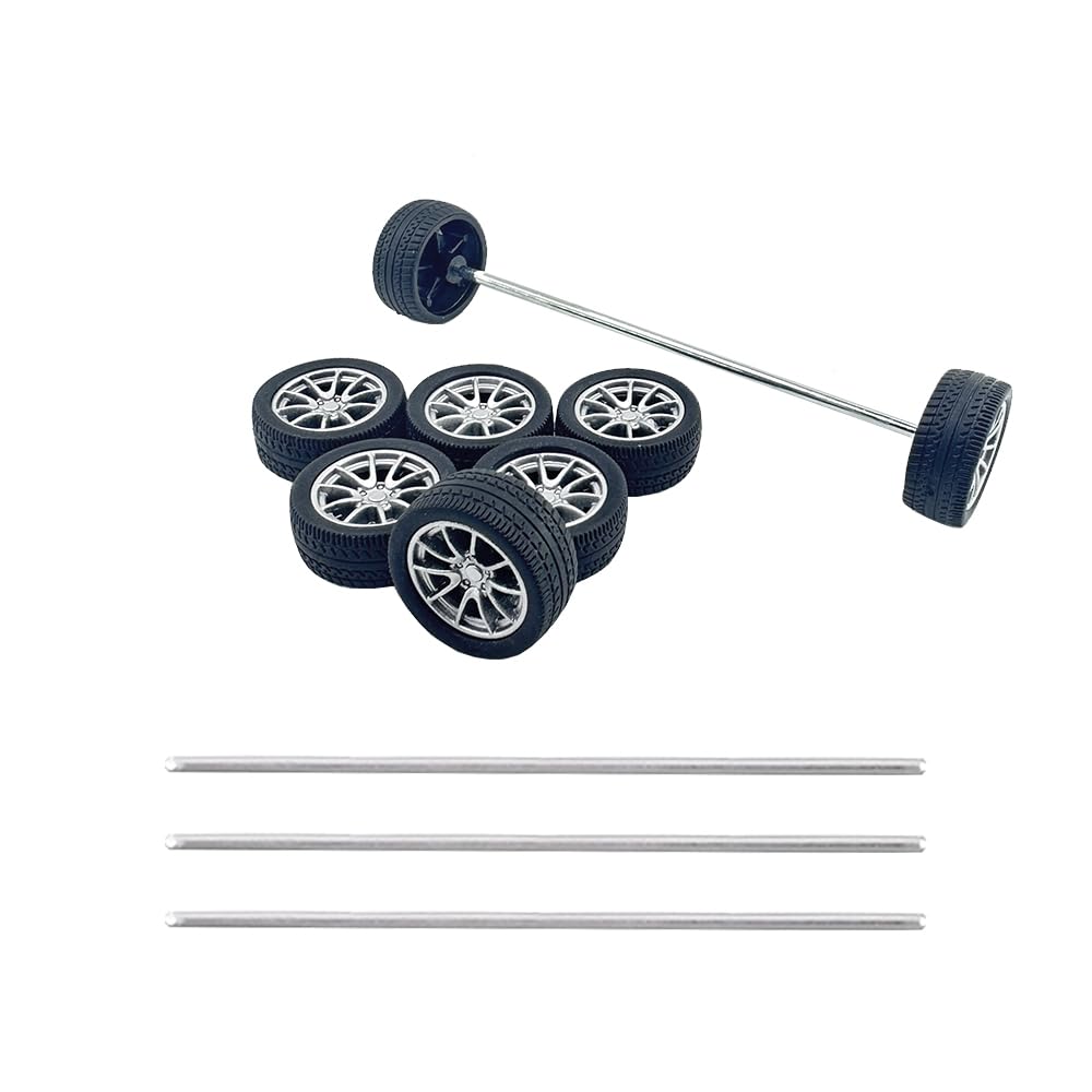 8PCS Toy Car Wheel RC Car Rubber Tire Wheel with Metal Shaft Axles for RC Car Truck DIY Model Toy Building Projects (2.5x25mm)