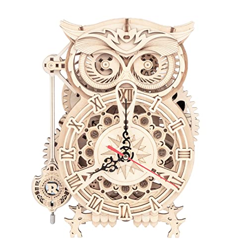 RoWood 3D Puzzles for Adults, Wooden Owl Clock Mechnical Gear Model Kits Gift for Adults & Teens (161 PCS)