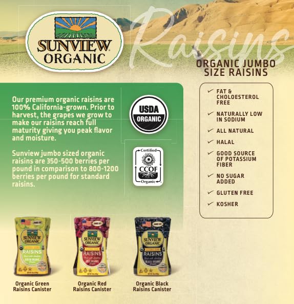Amazon.com: Sunview Organic Red Seedless Raisins 3-15 oz. Canisters