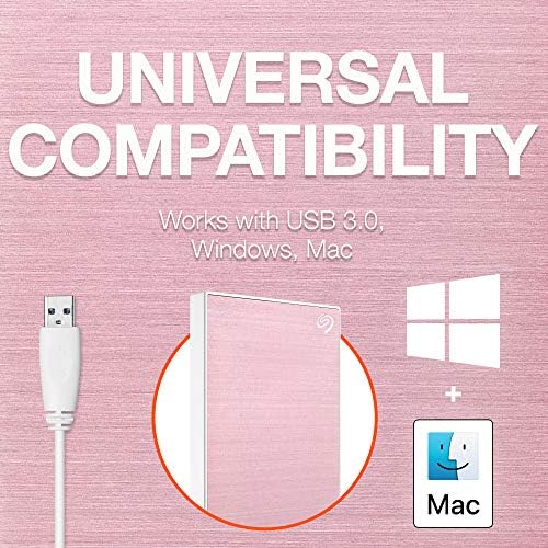 Seagate One Touch Portable External Hard Drive 2TB PC Notebook & Mac USB 3.0 Rose Gold Model Number: STKB2000405 - Includes Mylio Create 1 Year Adobe Creative Cloud Photo Subscription 4 Months