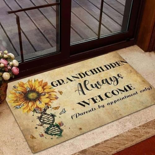 ���փ}�b�g ���̂Ђ܂��DNA���͂��ł����}�����Ɖ��O 50×80cm doormat Butterfly Sunflower Dna Grandchildren Always Welcome Indoor and Outdoor