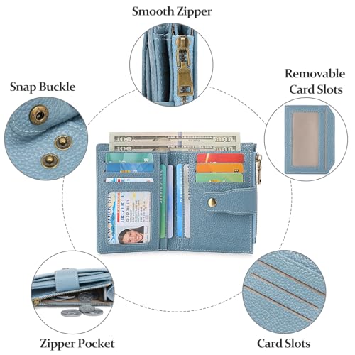 Image of GAEKEAO Small Wallets Woman RFID Blocking Leather Bifold Card Holder Wallets with Zipper Pocket Removable ID Window