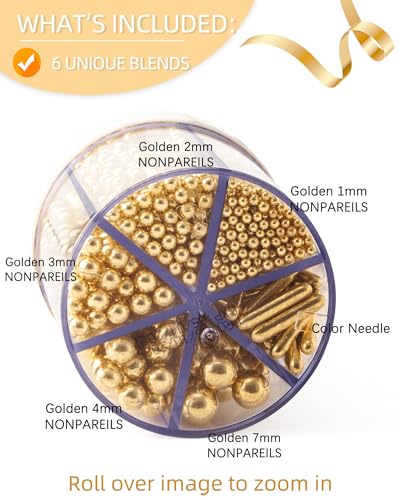Image of Sprinkles for Baking Edible Sugar Confetti 10.8oz, Nonpareils & Sugar Pearls - Six Pearl Sprinkles Mix Cake Decorations, Cookies, Cupcakes, Dessert Toppings (Spring Pastel Colors) Gold