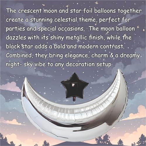 Image of Black and Silver Balloon Garland Kit, 48 Pieces, Moon and Star Foil Balloons for Birthday Decoration, Home decor