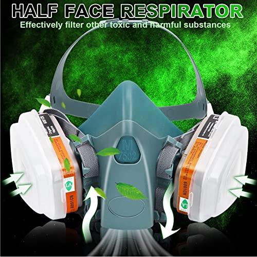 Chemikalien-Atemschutzmaske, Staubmaske, Farbe-Atemschutzmaske mit Filterbox, 8 Stück Filter-Baumwolle und Brille, weit verbreitet in Staub, Epoxidfarbe, Holzbearbeitung, Organischem Dampfgas