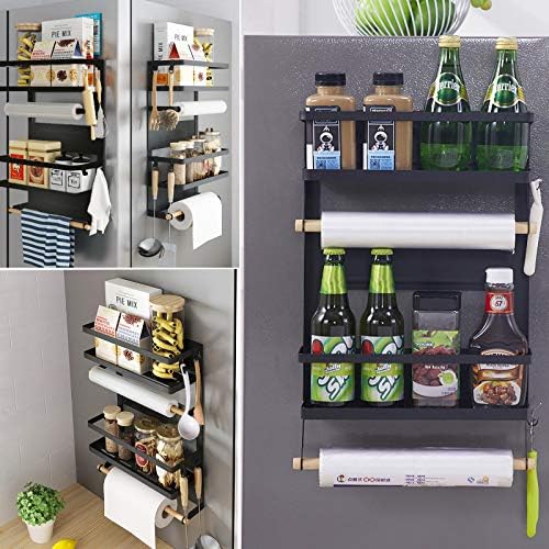 SaiXuan 5 Tier Refrigerator Magnetic Spice Rack,Multi Use Refrigerator Side Shelf,Sidewall Storage Holder,Washing Machine Storage,Fridge Hanging Rack(Black)