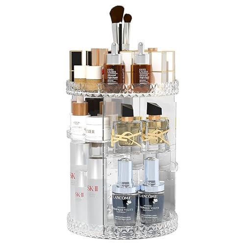 Almineez Makeup Organiser, 360° Rotating Skincare Organiser Storage, Make Up Organizer for Cosmetic Perfume Lipstick, Clear Spinning Organiser with 7 Adjustable Layers for Dresser Bedroom Bathroom
