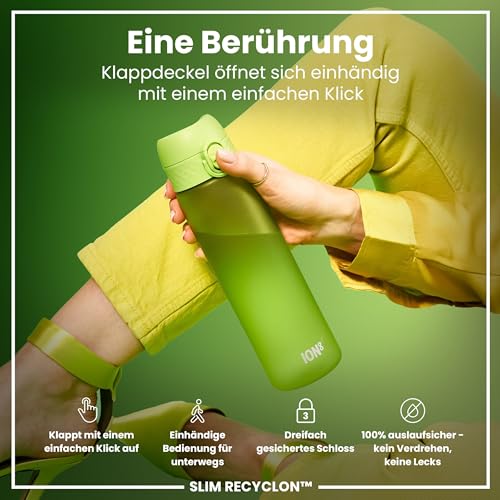 ion8 Trinkflasche, 500 ml, Auslaufsicher, Einhandöffnung, Sichere Verriegelung, Spülmaschinenfest, Tragegriff, Klappdeckel… – Ansicht 3