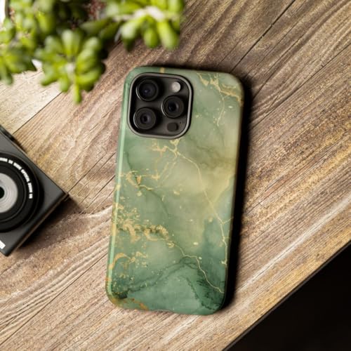 Coque iPhone 15 Pro Max marbre vert rigide anti-rayure coque brillante or