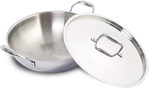 Miniatura 2 de Wonderchef Nigella Kadhai de acero inoxidable de 3 capas con tapa 9.4 in, 2,2 litros, 0.102 in de grosor