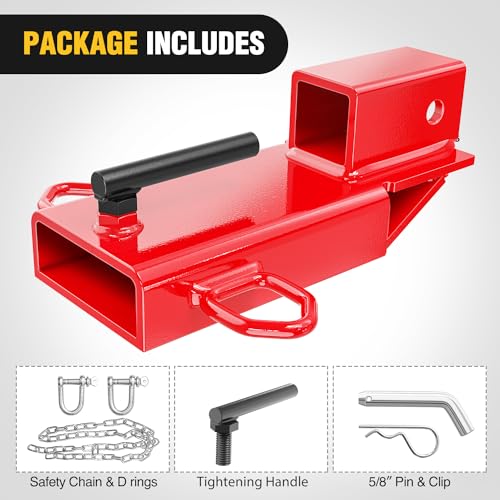 Image of Nilight Forklift Trailer Hitch Attachment Fits 2 Inch Receiver Clamp on Pallet Fork Trailer Towing Adapter with Safety Chain & 5 /8 inch Hitch Pin Clip Red