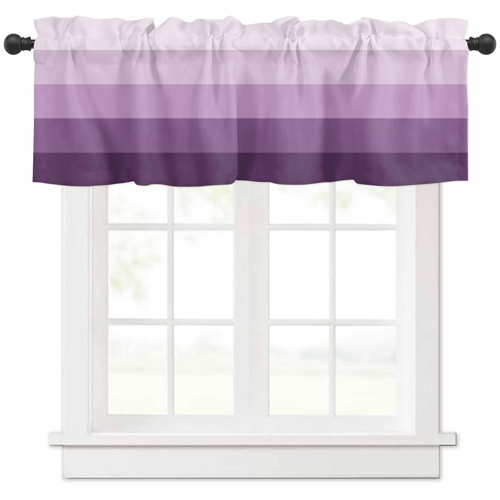 Lkicikik Valance for Windows Purple Striped Gradient Rustic Wood Board Light Filtering Small Window Treatment Rod Pocket Short Curtain Valance for