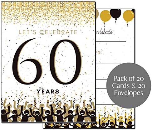 60th Birthday Party Invitations Years celebration Happy 60th Anniversary 5 x 7 Black & Gold 60th Party Invitations Fill In Style 20 Count with Envelopes You're Invited Surprise Party (White)