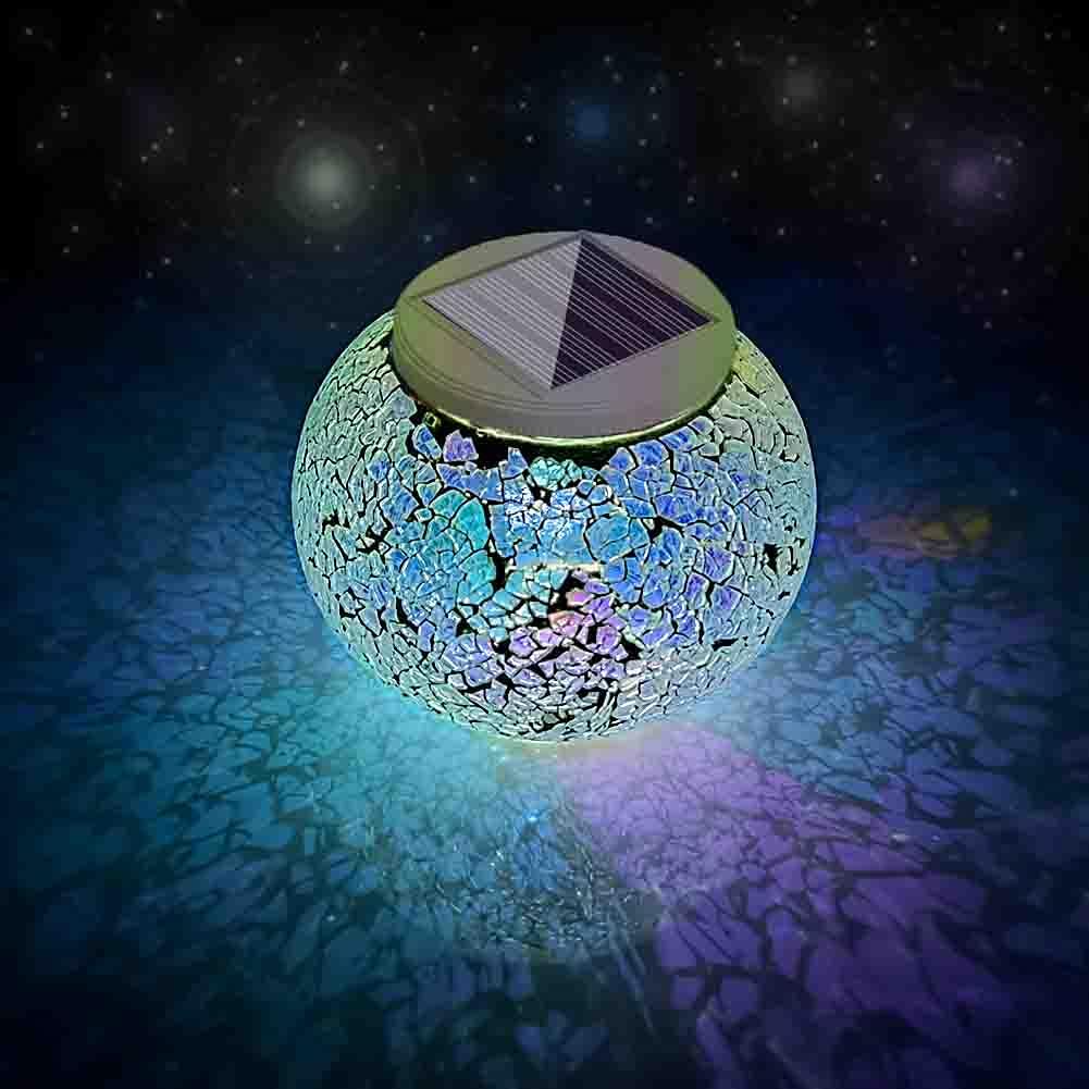 Color Changing Solar Powered Glass Ball Garden Lights, Aukora Solar Table Lights Waterproof Solar Led Night Light for Garden, Patio, Party, Yard, Outdoor/Indoor Decorations, Ideal Gift(Crack Glass) - - 