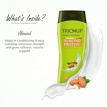 TRICHUP Herbal Almond Protein Shampoo for Hair Fall Control Sulfate Free Anti Hairfall Shampoo for Dry Damaged Hair, Frizz Control & Strong Hair Women & Men | 6.76 fl oz (Pack of 2)