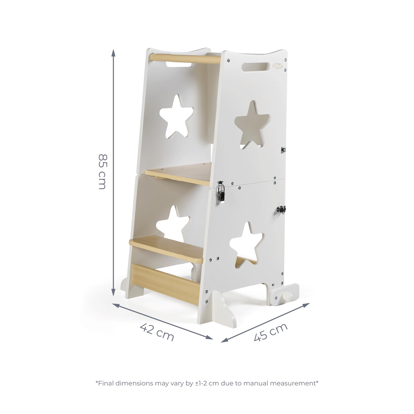ms Montessori Lernturm aus Holz für Kinder Learn UP - Umwandelbar in Schreibtisch und Kindertafel - Massivholz Küchenturm mit Sicherheitsstange