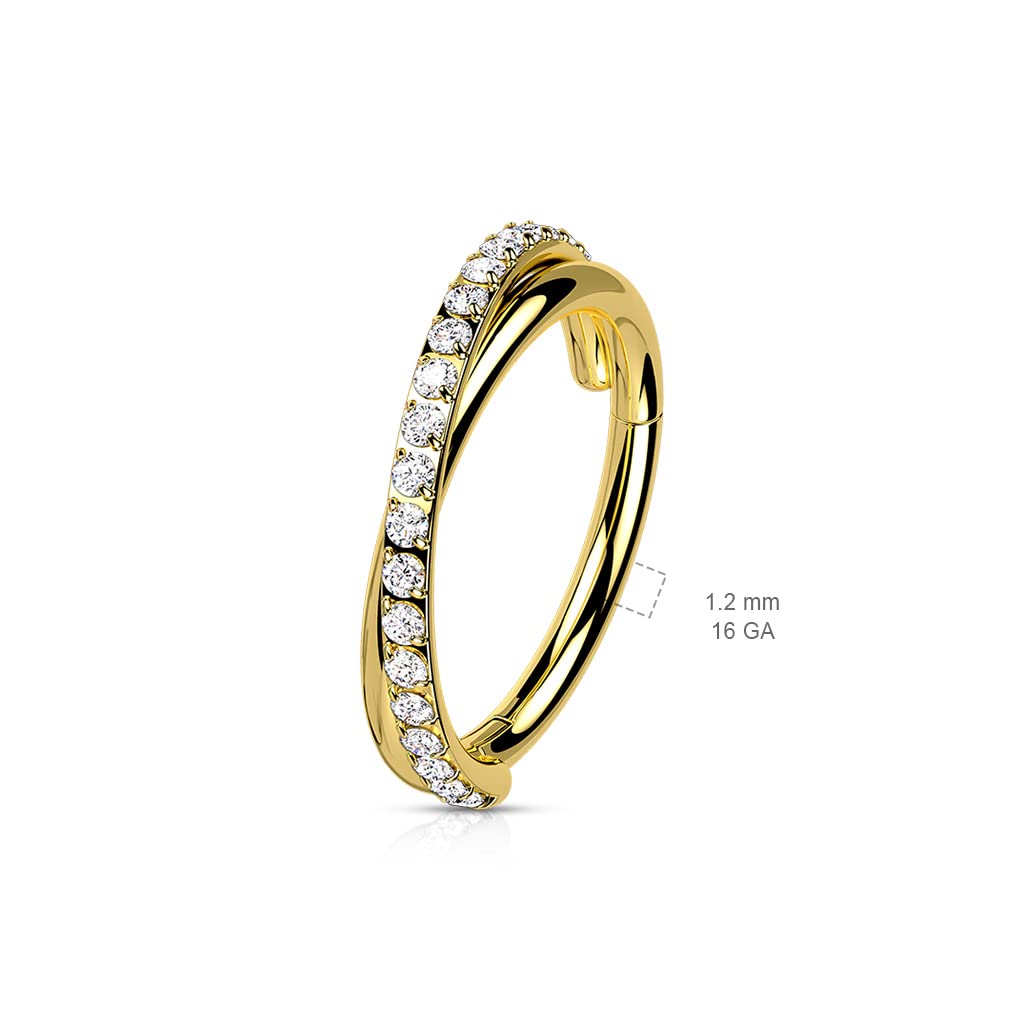 Tata Gisèle Piercing Barbell Anillo de Nariz o Cartílago de Acero Quirúrgico 316L y Óxidos de Circonita – Criollo con Dos Anillos Cruzados de los cuales uno incrustado de Circonitas -, Acero aleado
