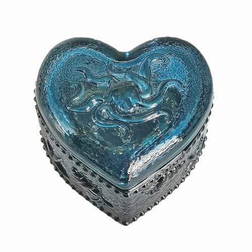 WHSLILR Glass Jewelry Box Heart Shape Cute Box for Storage Ring Earring Trinket Vintage Jewelry Organizer Decorative Gift for Women Girls-GRB021-Navy