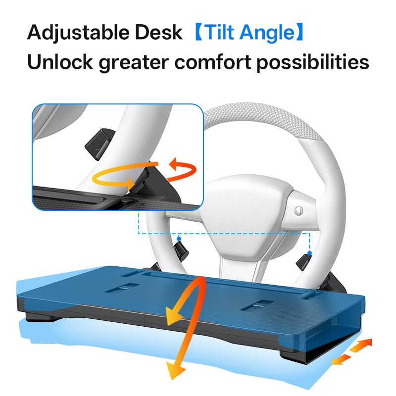 Image of BestYiJo 2-in-1 Car Steering Wheel Tray & Car Seat Gap Filler Organizer - Removable Carbon Fiber Look Table for Laptop Work, Eating Food, Writing on Standard Round Steering Wheels