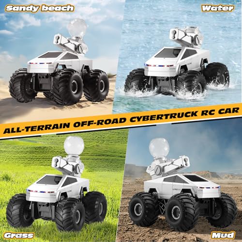 Cybertruck RC Car, 1:16 Cyber Truck Remote Control Car, 2.4GHz Amphibious Remote Control Monster Truck Cybertruck Toys, 4WD All-Terrain Waterproof Off-Road Pickup RC Vehicle with Water Squirt - Image 5