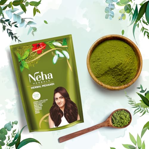 Image of Neha Herbal Mehandi, Natural Henna Herbal Base Hair Color, Enriched with 10 Natural Herbs Like Green Tea, Aloe Vera, Habiscus, Amla, Brahmi, Bhringraj, Neem Pack of 4 - (55gm), Burgundy