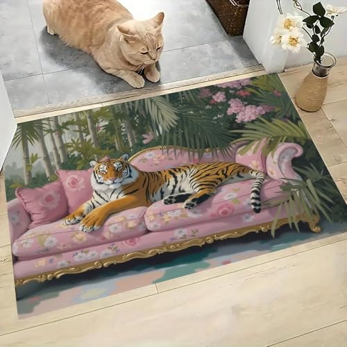 Tapis absorbant tigre rose-vert 45x75cm avec microfibres douces - 2