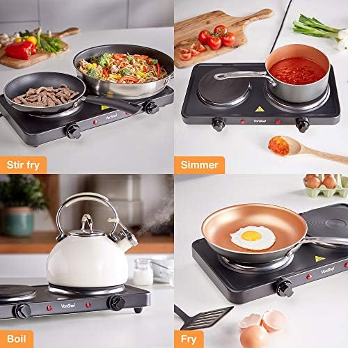 VonShef Hot Plate Double  Portable Electric Hob with Dual Temperature Controls, 2500W, 2 Ring Table Top Stove for Cooking, Warming, Boiling & Frying, Ideal for Home & Caravan  Black