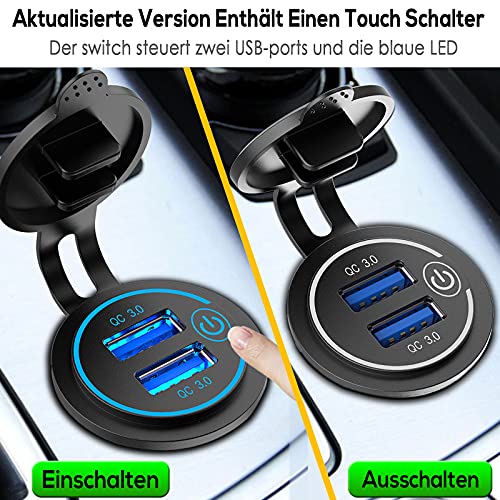 Motorrad USB Steckdose mit 36W Quick Charge 3.0 für 12V/24V Fahrzeuge