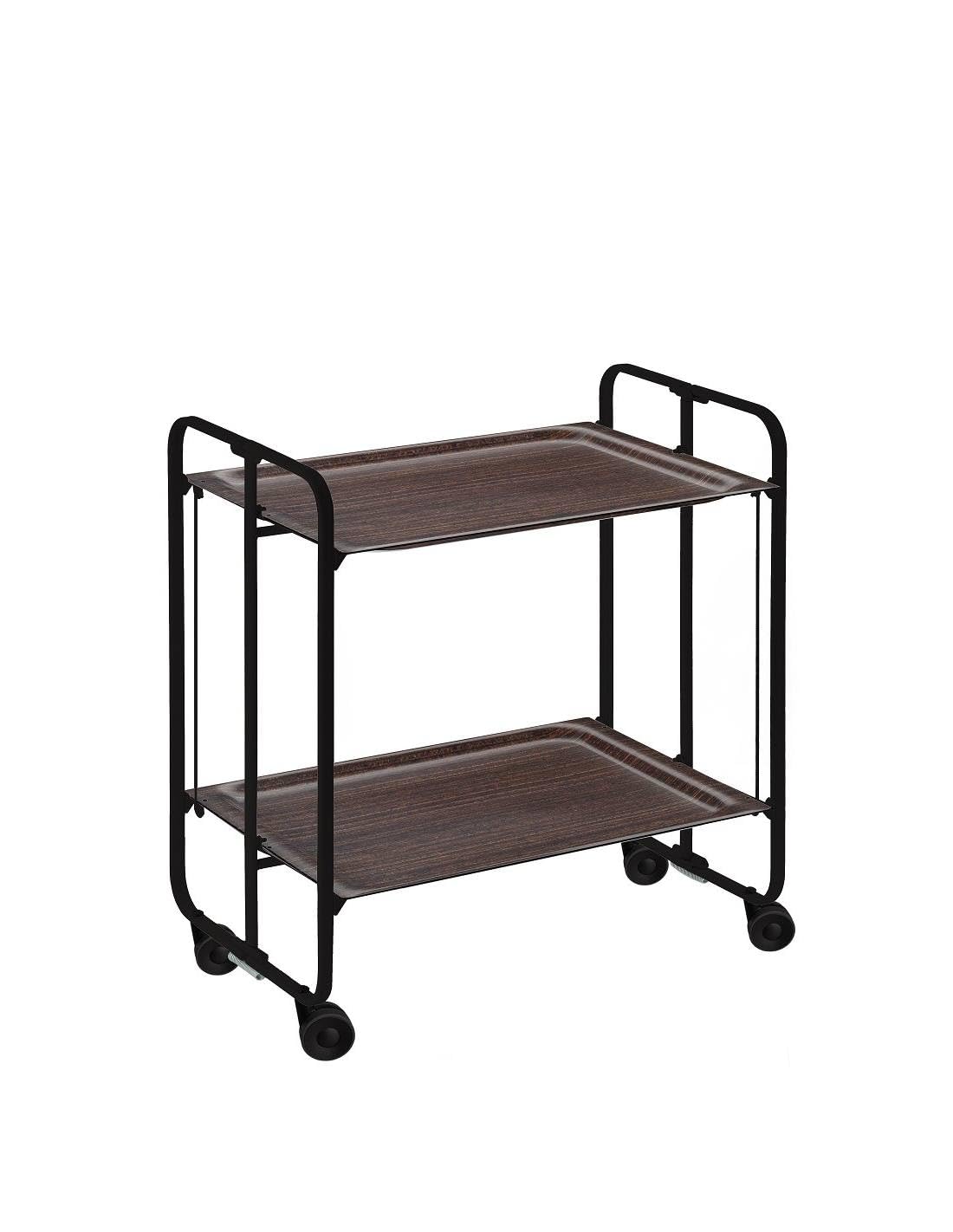 DON HIERRO - Servierwagen, klappbar, 2 Böden, Schwarzem Rahmen. Bauhaus-Wengue