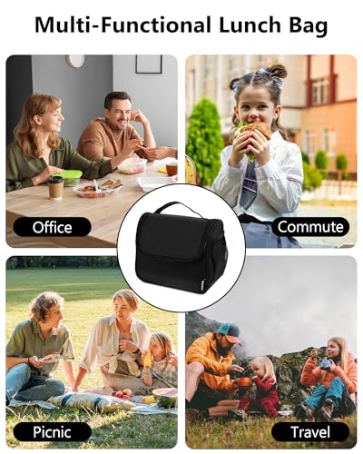 Carttiya Lunch Bag for Women Men-Cute Lunch Tote Bags Reusable Insulated Lunch Box 12 Can Large Capacity Reusable Insulated Cooler for Work Picnic or Travel (Black)