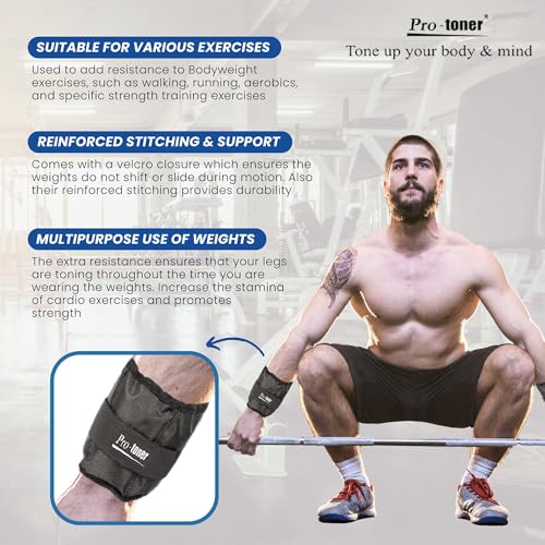 Image of Protoner Wrist /Ankle Weights, Black, Adjustable Fitness Training Weights for Strength Training, Exercise (0.5 kg x 2)